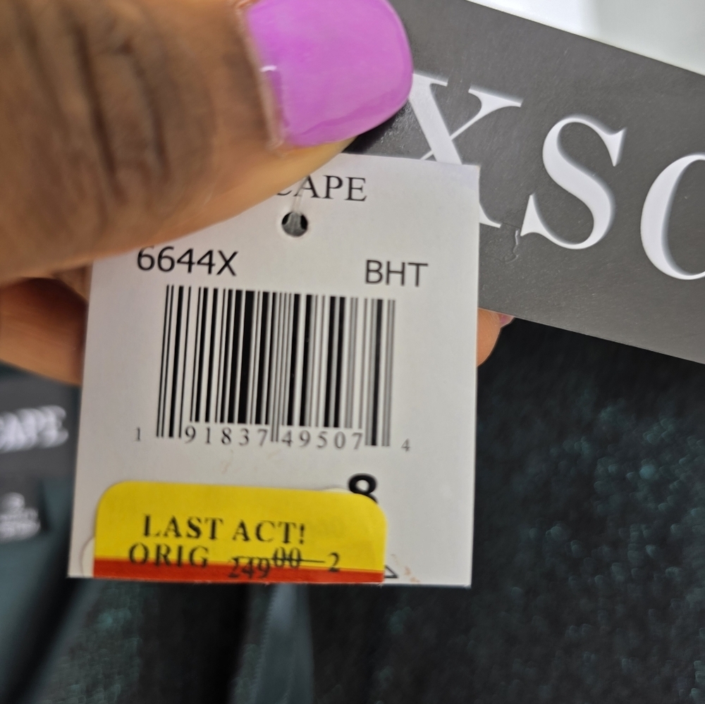 $249 XSCAPE Metallic-Threaded Gathered-Waist Dress Sz 8 Dark Green NWT - Picture 9 of 13